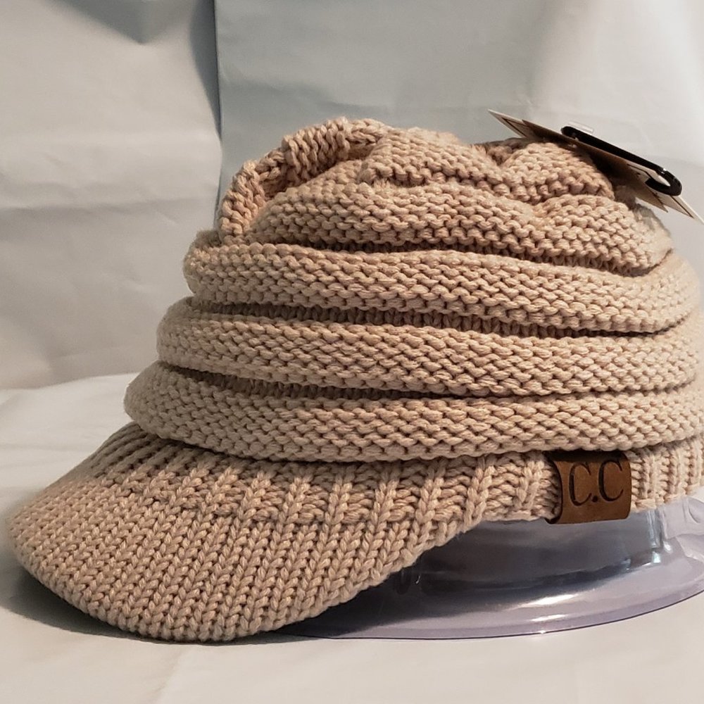 Beige Knit Tail Hat